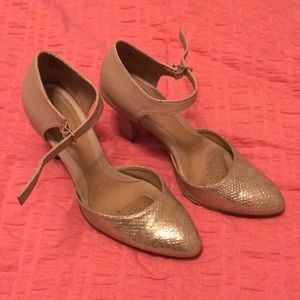 Gold and tan heels